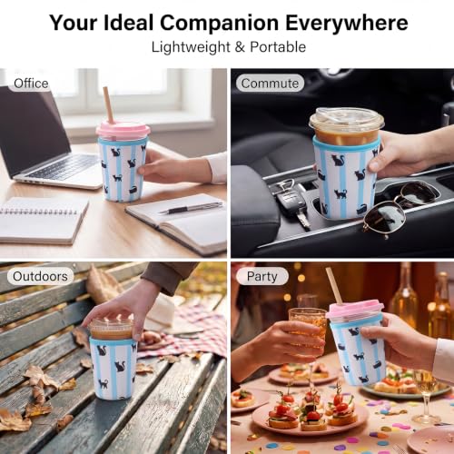 Dntorx Reusable 3-Pack Iced Coffee Cup Sleeve, Insulated Neoprene Drink Sleeve for 16-32oz Hot Cold Beverages（Black Cat） — view 6