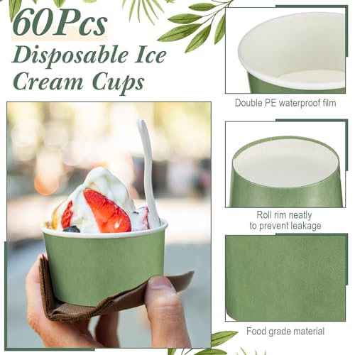 Image of Maxdot 60pcs 3oz Dessert Cups, Disposable Ice Cream Cups, Paper Frozen Yogurt Bowls, for Hot and Cold Foods, Suitable for Gelato or Mousse