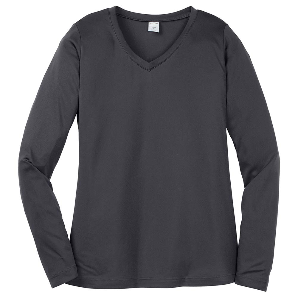 Sanmar Corporation Ladies Big Size Long Sleeve Competitor V-Neck T-Shirt - Iron Grey 4XL