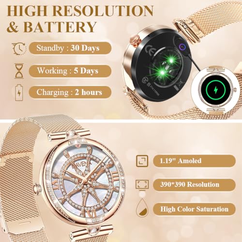 Vicloon Montre Connectée Femmes avec Appel Bluetooth, 1.19'' Smartwatch Intégré avec Moniteur de SpO2/Fréquence Cardiaque/Sommeil, IP68 Étanche, Mode Multisports Fitness Tracker pour iOS Android – Image 4