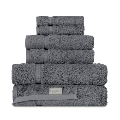 Towels Beyond - Luxury 6 Piece Towel Set, 100% Turkish Cotton, Quick Drying, Highly Absorbent & Comfy, Includes 2 Bath Towels, 2 Hand Towels & 2 Washcloths | (Grey)