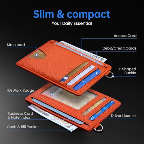 Image of Mayski Slim Wallet, Credit Card Holder for Women, Minimalist Front Pocket RFID Blocking Card Cases, Small Wallet Women Men(Lichee Orange)