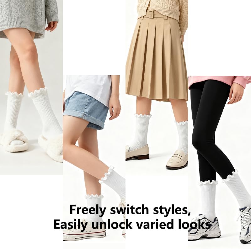 Women's Ruffle Ankle Socks (6-Pack)，Soft Cotton, Breathable & Comfortable，Lettuce Frilly Socks White,Turn-Cuff Design - Image 6