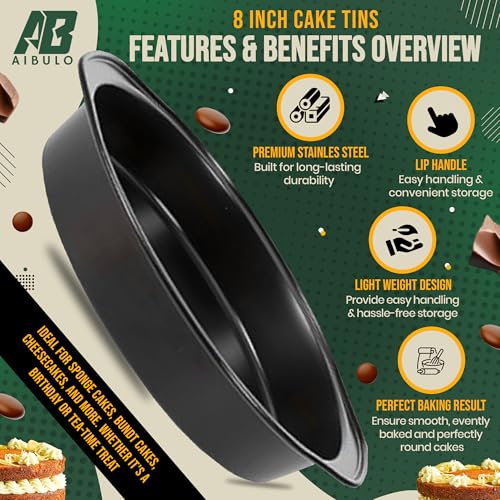 2 Pack 8 Inch Cake Tins for Baking | Round Non-Stick Carbon Steel Cake Tin Mould | Heavy-Duty Baking Tins for Oven | Sponge Cake Tins | Durable Bakeware for Home & Kitchen - Image 6