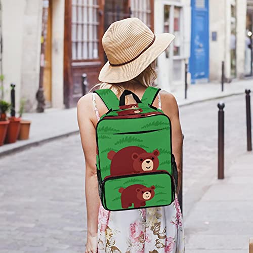 Sac à dos décontracté avec imprimé ours vert et grand compartiment ordinateur portable
