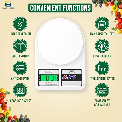 Image of CRAE SF-400 Digital Kitchen Weighing Scale | 10Kg x 1g Precision | 1 year (6+6 months) warranty | Food Scale with LCD Display for Cooking, Baking, Meal Prep & Healthy Diet | (White)