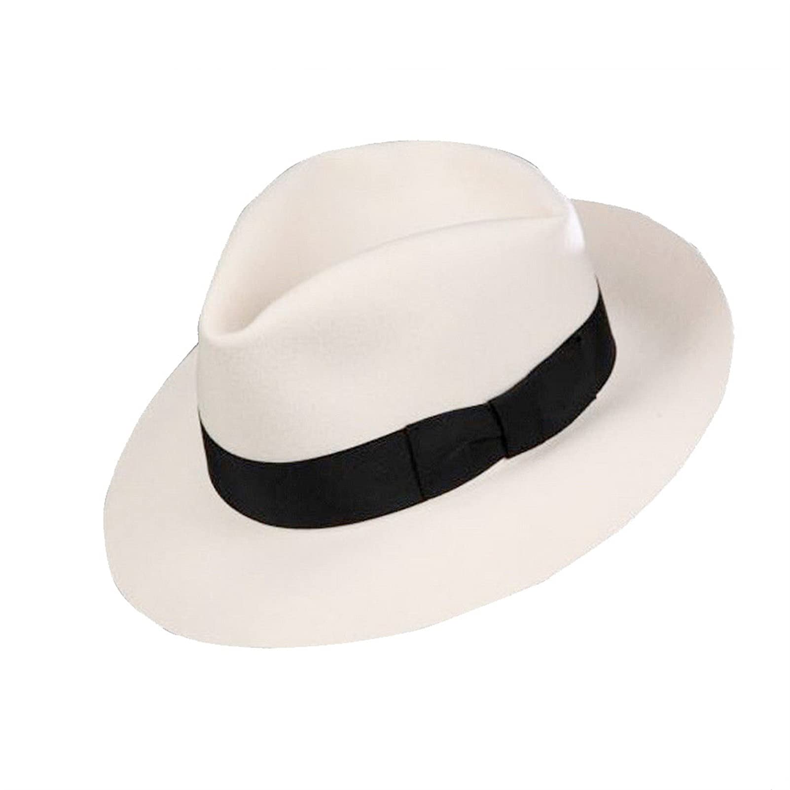 Michael Fedora Hat Jackson Classic Smooth Criminal Men's Wool Fedora Hat Cap with Gold Name-White