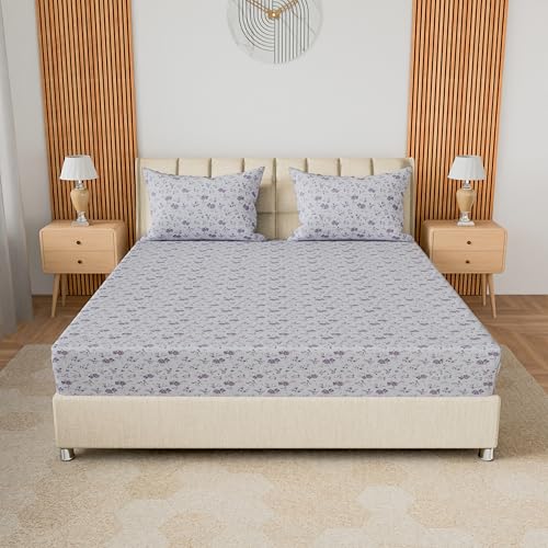 Image of LINENWALAS 100% Cotton Percale Large Standard Size Pillow Case Set of 2, Crisp and Cooling 300 TC, Premium Cotton Printed Bed Pillow Covers (20x30 inch, Lavender Haze)