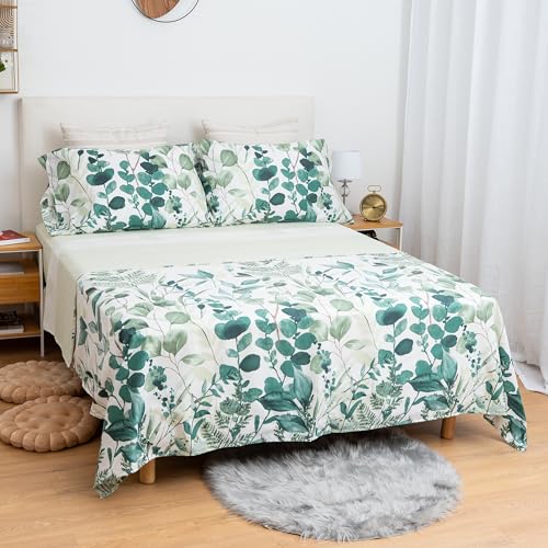 Etrexonline Juego de Sábanas 4 Piezas Cama 150 cm - Microfibra Ultra Suave Incluye 1 Bajera Ajustable 150x200+28 cm, 1 Encimera 230x270 cm, y 2 Fundas de Almohada 50x90 cm - Color Botánico
