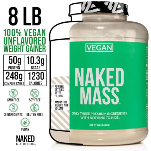 naked vegan mass - natural vegan weight gainer protein powder - 1230 calories non-gmo soy amp gluten free no artificial ingredients - 8lb bulk - 11 servings