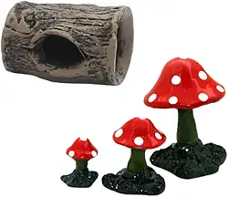 Tronco Mini Toca para Peixes Betta e Pequenos Peixes | Toca em Resina Atóxica para Aquário de Água Doce ou Salgada | Pintura Artesanal (Mini + Kit Cogumelo)