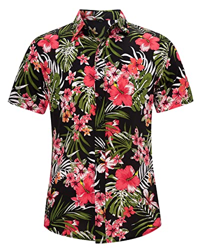 Loveternal Funky Camisa Floral Casual Botón Abajo Camisa Hawaiana Camisas Verano Hombre Algodón de Manga Corta 3D Camisa Flamencos XL Cover