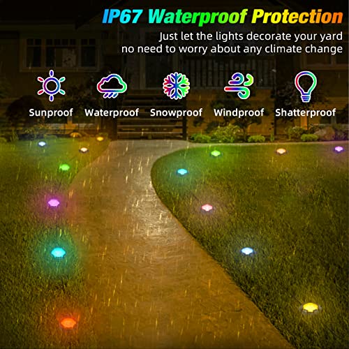 Rgb Lights Yard Lights Outdoor Ground Lights,42Ft 16Leds 8W 70Lm Rgb Pathway Lights,Music /Mic Sync App Control/Timing/Diy Any Color 3 Dimmable Ground Lights,Upgraded Ip67 Waterproof 5 Year Warranty #TOP1
