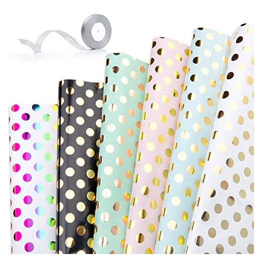 Presentinslagning papper wrap förpackning, GuKKK 6 rullar presentinslagning och 1 rulle med band, presentpapper för jul, födelsedag, barnens dag, alla hjärtans dag, mors dag – 50 cm x 70 cm