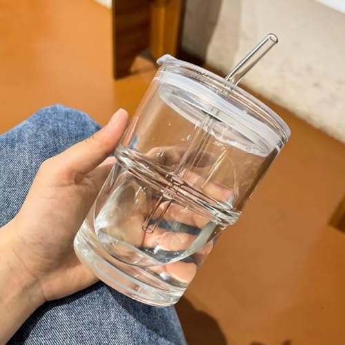 Vaso de Vidrio con Pajita BRIGHTFUFU de 400ml Transparente para Cafeterías 6