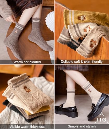 Image of IIG 5 Pairs Women's Vintage Style Thick Wool Warm Winter Crew Socks