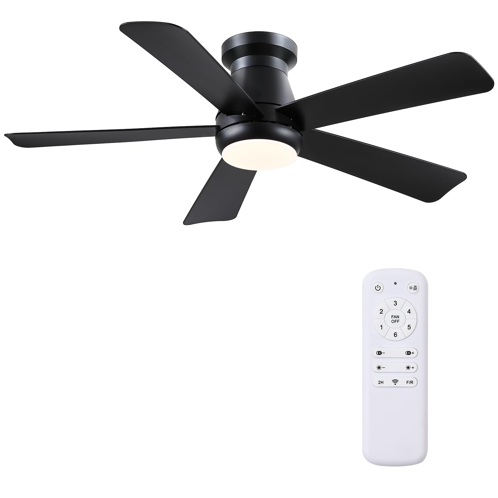Kviflon 117 cm Ventilateur de Plafond Silencieux avec Éclairage LED, Moteur DC Basse Consommation à 6 Vitesses, Montage Affleurant (Flush Mount), 5 Pales ABS, Télécommande, Réversible Été/Hiver, Noir