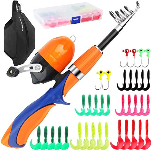 Kid's Fishing Pole Fishing Rod Combo Full Kits,1.6M/5.25FT Children Beginner Fishing Set Carbon Rod Bait Fishing Telescopic Pole Reel Kits with Bag for Freshwater Saltwater Fishing Beginner (Orange)