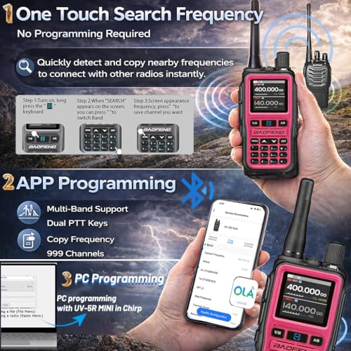 Image of UV-5R Mini Ham Radio Handheld: Dual Band UHF VHF Two Way Radio Dual PTT for Outdoor - Rechargeable USB-C Walkie Talkies Longe Range for Emergency Backup Pink 2 Packs