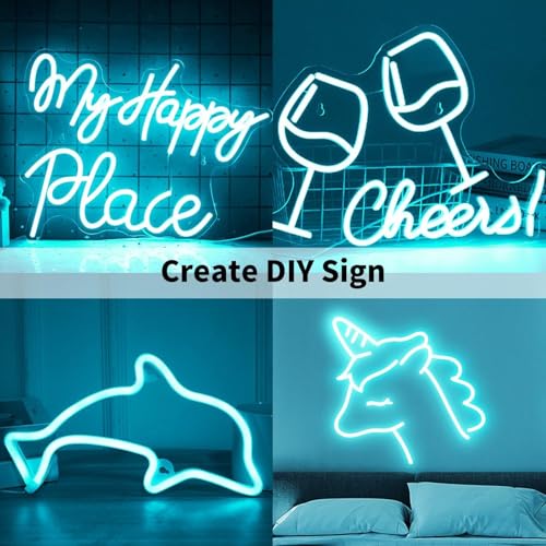 Image of V.E.S.P.A 16.4 Feet Neon LED Strip Lights, with 12V Adapter, Waterproof IP65, Silicone Flexible Rope Light for Wall Decor | DIY Name Signs | Neon Lights | 5 Meter | (ICE Blue)