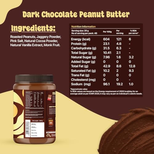 Image of Asmita Organic Farms Dark Chocolate Peanut Butter 900g | Smooth & Creamy Peanut Butter | High Protein Spread | No Refined Sugar | Cholesterol & Trans Fat Free | Healthy Spread for Breakfast & Snacks