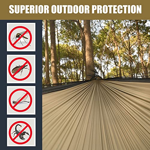 Image of Onewind 11ft Camping Hammock with Mosquito Net and Structure Ridgeline, Lightweight Portable Hammock with 12ft Tree Straps Ideal for Outdoor Hiking Backpacking, OD Green