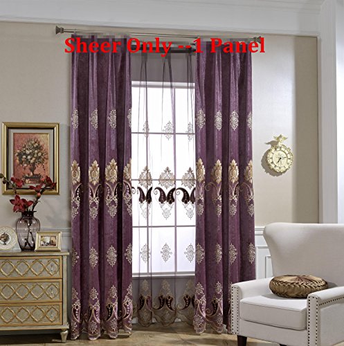 AiFish European Style Embroidered Chili Peppers Elegant Lace Sheer Curtains Window Treatment Drape Panels Rod Pocket Top Decorative Voile Tulle Curtains for Living Room 1 Panel Purple W75 x L84 inch