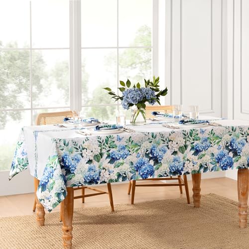 Elrene Home Fashions Hydrangea Bloom Floral Butterfly Double Border Spring/Summer Wrinkle Resistant Dining Tablecloth, 60