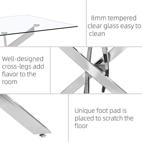 Miniatura 5 de Juego de mesa de comedor de 5 piezas, moderno juego de mesa de comedor de vidrio templado para 4 mesas de cocina con 4 sillas tapizadas para cocina
