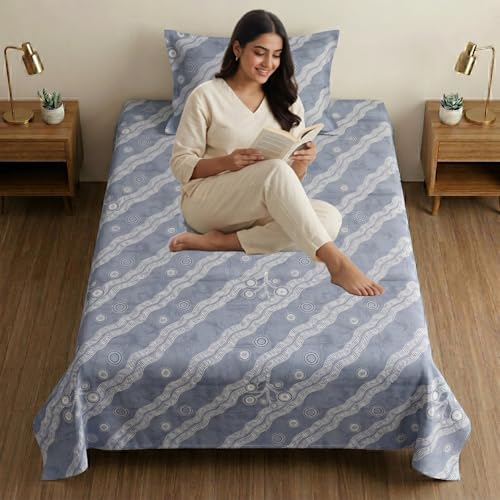Image of Mafatlal 186 TC Metro Cotton Single Bedsheet, Ash Blue, 90 x 60 Inch | Soft, Breathable, Lightweight, With Matching Pillow Cover