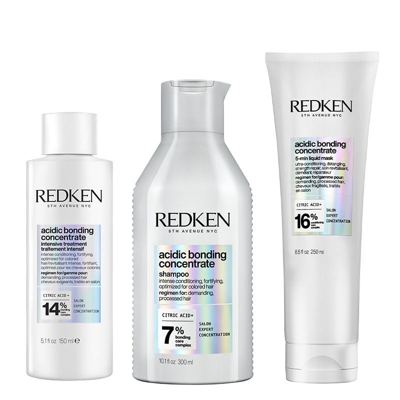 Redken Acidic Bonding Concentrate Intensive Pre-Treatment, Shampoo and 5-Minute Liquid Hair Mask Bundle