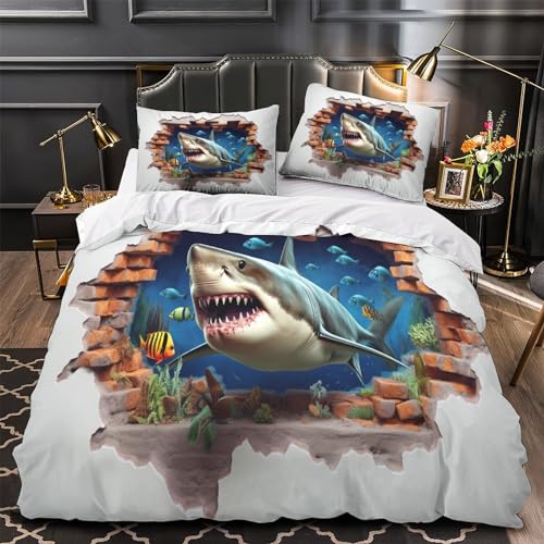 Parure de lit requins en microfibre premium housse de couette douce 3D - 4