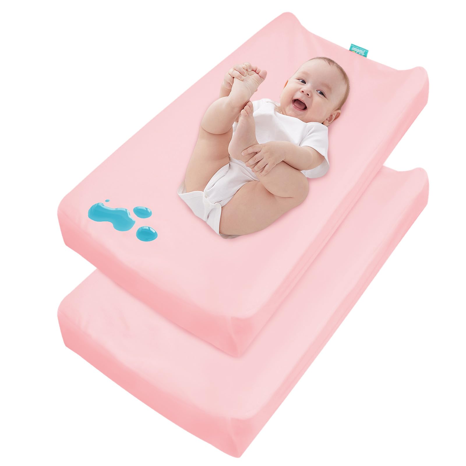 Changing Pad Cover Waterproof, 2 Pack Diaper Change Table Sheets for Baby Boys Girls, Fitted Cradle Sheets for 32"x16" Contoured Pad, Breathable &