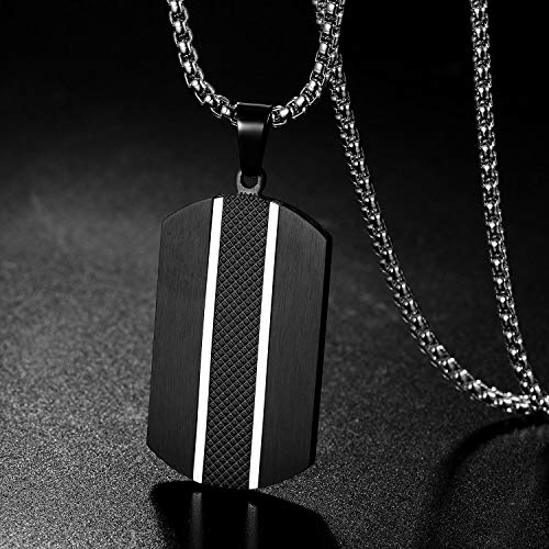 Stainless Steel Dog Tag Necklace for Men - Two-Tone Real Carbon Fibre Unisex Pendant3
