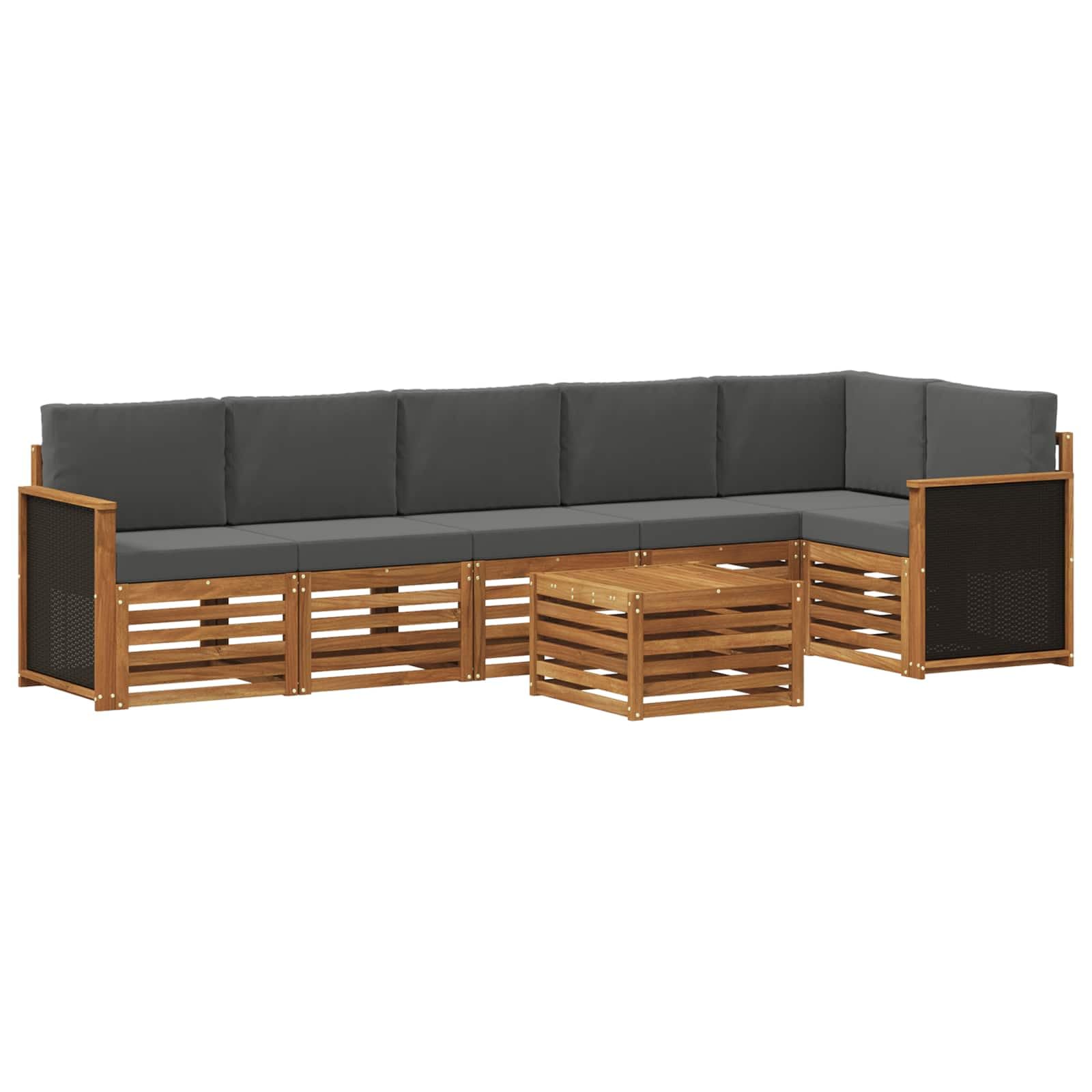 Sektionales Sofa-Set, 6-teilig, Holz, Akazie, Natur, Anthrazit