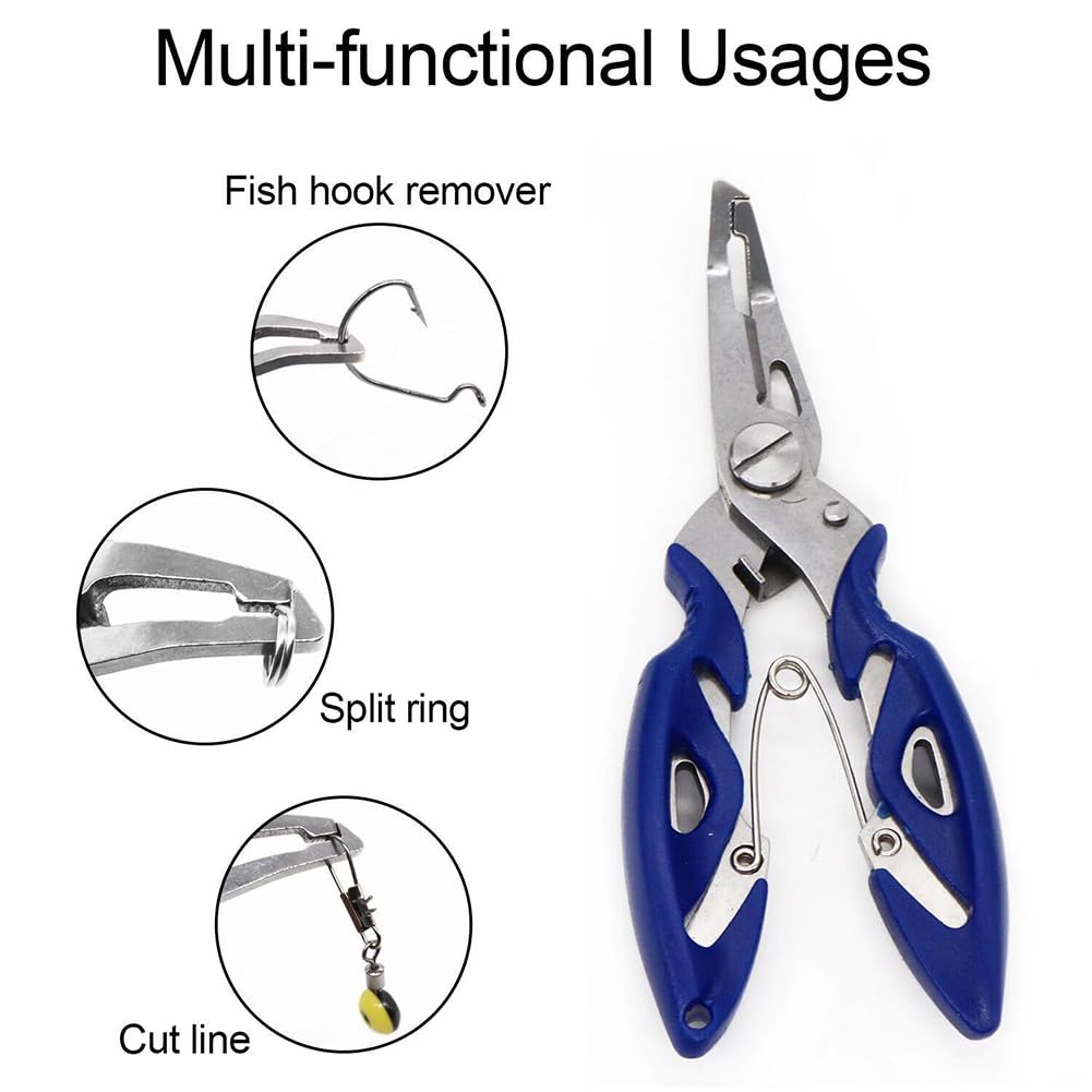 Tokaneit Alicates de Pesca,Alicates de Pesca Multifuncionales,Tijeras de Pesca,Removedor de Anzuelos de Pesca,Removedor de Anzuelos de Acero Inoxidable,Removedor de Anzuelos de Pesca Portátil 3 Pzs