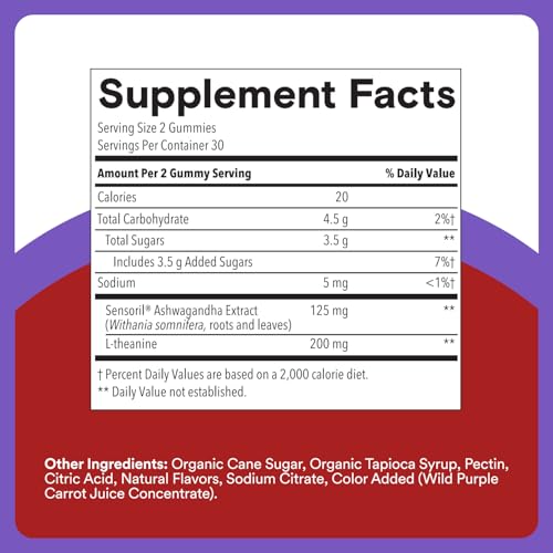SmartyPants Adult Stress Support Gummies: Fast-Acting Calm & Mood Support with L-Theanine 200mg & Ashwagandha (Sensoril), Non-Drowsy, Mixed Berry Flavor, 60 Count (30 Day Supply) - image 3