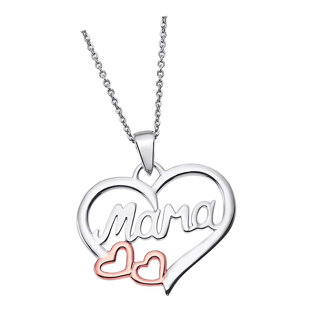 LOTUS SILVER Collar de plata de ley 925 para mujer LP1812-1-1, diseño de corazón de mamá, Plata