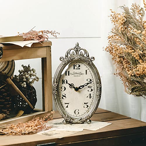 Nikky Home Vintage Table Clock, Silent Non-Ticking Battery Operated Desk Shelf Mantel Small Metal Clock For Living Room Decor - Retro Silver #TOP1