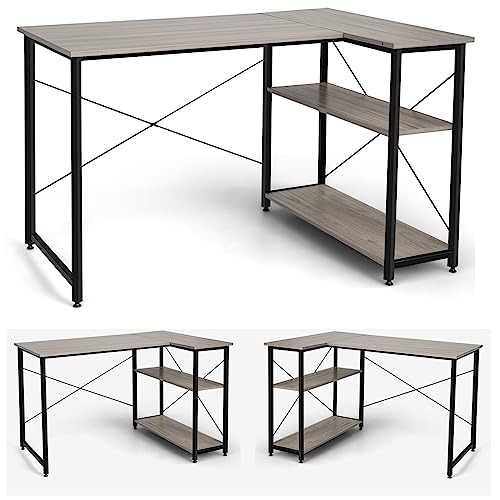 Costway Escritorio Esquinero 120cm, Escritorio L Con Estantes De Almacenamiento, Mesa Ordenador Reversible L, 120 X 88 X 74,5 Cm Gris Costway Escritorio Esquinero 120cm, Escritorio L Con Estantes De Almacenamiento, Mesa Ordenador Reversible L, 120 X 88 X 74,5 Cm Gris