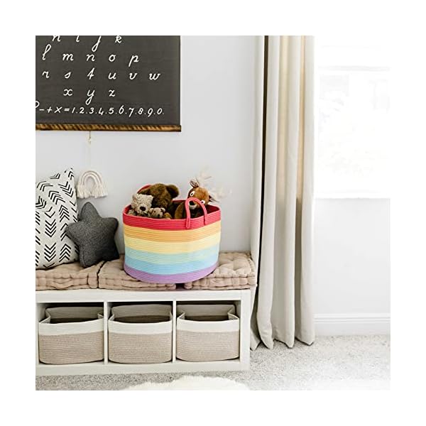 OrganiHaus Regenbogen-Baumwollseil-Aufbewahrungskorb mit Griffen 38x45 | Bunte Dekoration zur Aufbewahrung von… – Bild 9