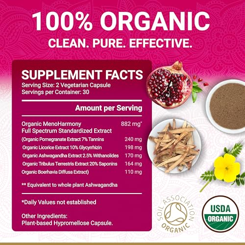 Image of Menopause Supplements for Women | Vegan Hormone Balance & Menopause Relief Capsules | USDA Organic Perimenopause Supplements Women Natural Support | 60 Vegan Capsules