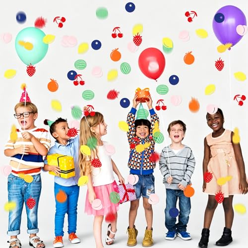 Image of 240Pcs Double-sided Fruit Confetti Strawberry Blueberry Peach Orange Lemon Cherry Pineapple Table Confetti Colorful Paper Fruits Table Decorations for Baby Shower Fruity Birthday Party Confetti