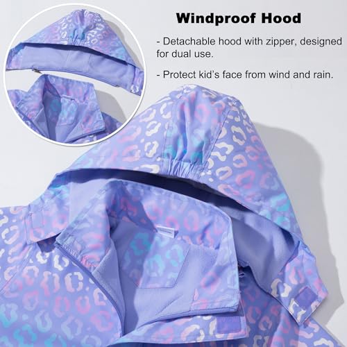 Waterproof Jacket Girls - Rain Jacket Kids Hooded Raincoat Fleece Lined Windbreaker Windproof Sports Coat Zipper Outwear3