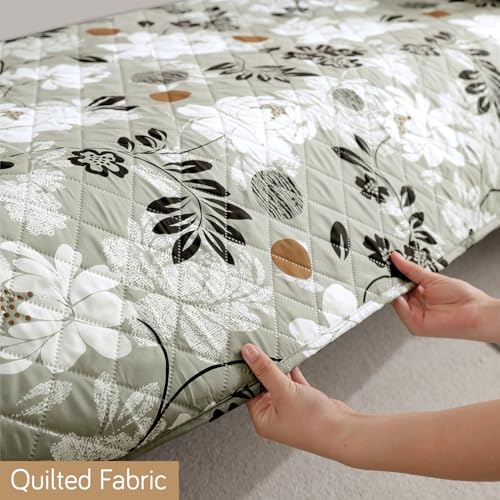 Image of HOKIPO 'Elira Series' Water Repellent + Waterproof Quilted Sofa Mats | Make Your Own Sofa Cover Set | Length 90cm - Feather Brown Floral (AR-5243-C1)