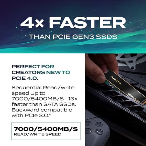 Image of ADATA LEGEND 900 - PCIe Gen4 x4 M.2 2280 Solid State Drive (SSD) - 1TB High-Speed Storage - Up to 7,000 MB /s Read Speed - Built-In Heatsink & Durable Design - Ideal for Gamers, Creators & PC Builders