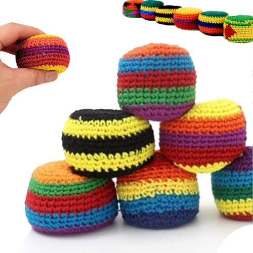Hand-Made Knitted Sack, Multicolored Crochet Geometric Pattern Foot Bag Kick Sack for Adults, Outdoor Game Fun (6PCS)