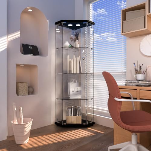 Image of Beauty4U Corner Glass Display Cabinet with LED, 4-Shelf Black Curio Cabinet