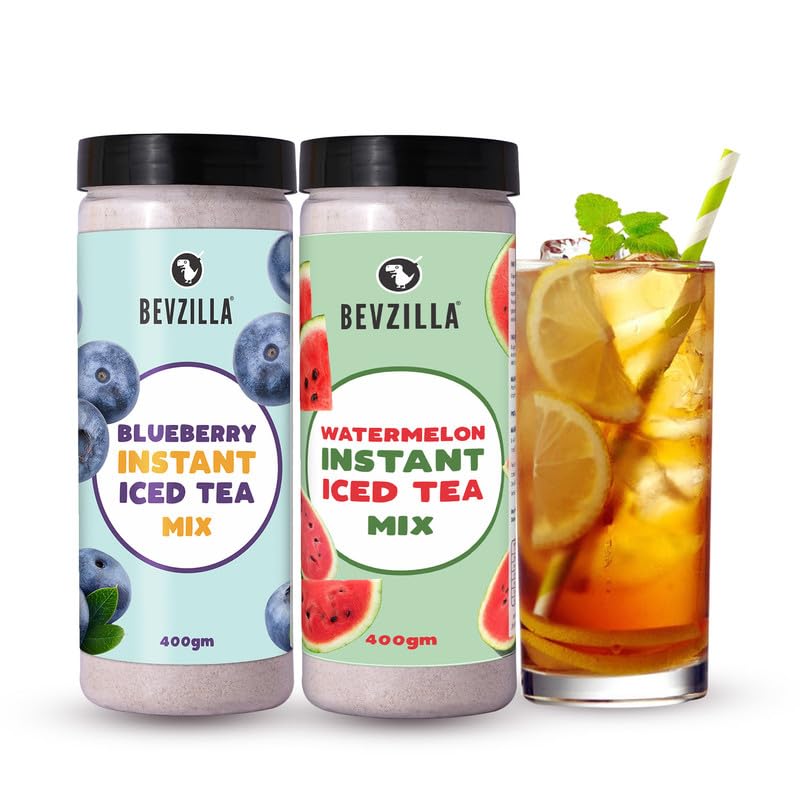 Bevzilla Blueberry & Watermelon Instant Ice Tea Powder - 400g x 2 | Perfect for Summers | Refreshing & Instant Iced Tea Drink