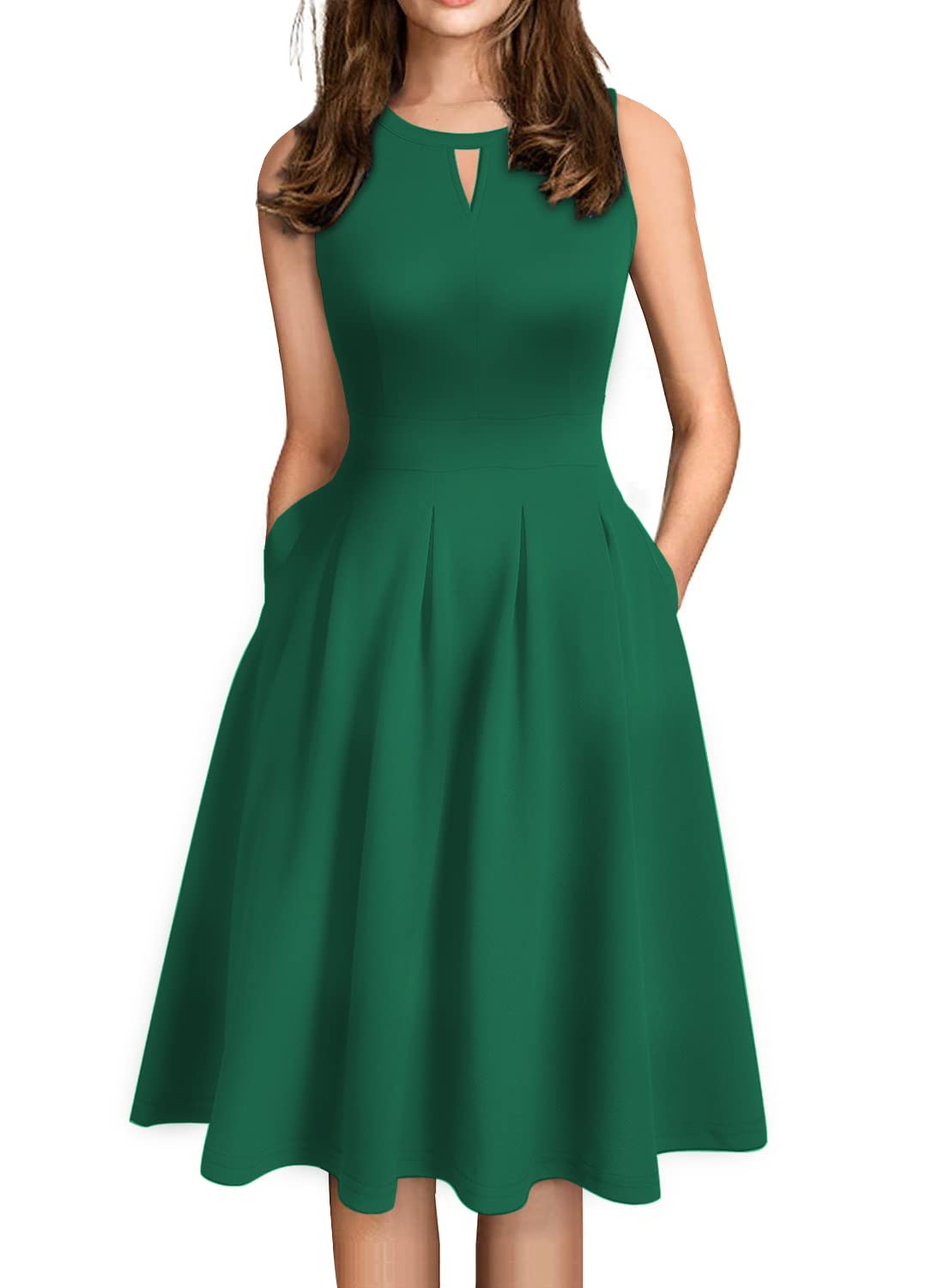 Sureple Women's Retro Sleeveless Swing Casual Work Summer Party Dress with Pockets